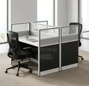 Office Workstation : 2-Seater Open Black & White Workstation