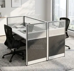 Office Workstation : 2-Seater Open Black & White Workstation