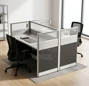 Office Workstation : 2-Seater Open Black & White Workstation