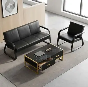 Office Sofa : Lobby 5-Seater Black Leather Sofa