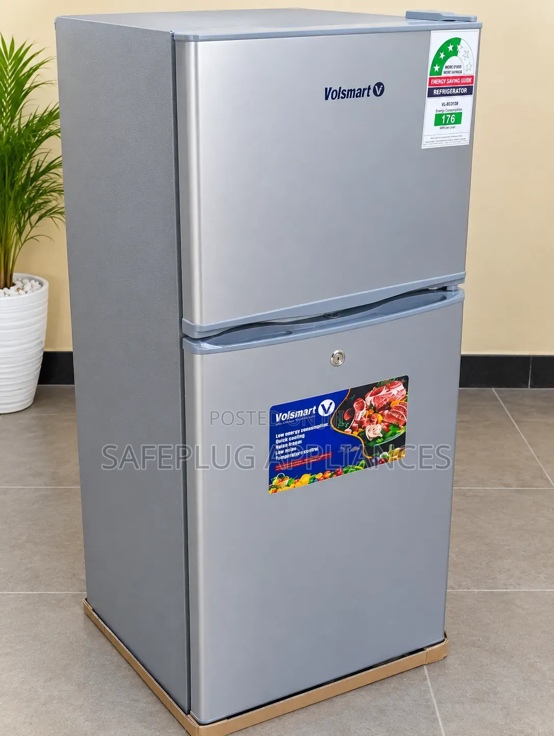 Volsmart 138L Silver Double Door Fridge With Freezer