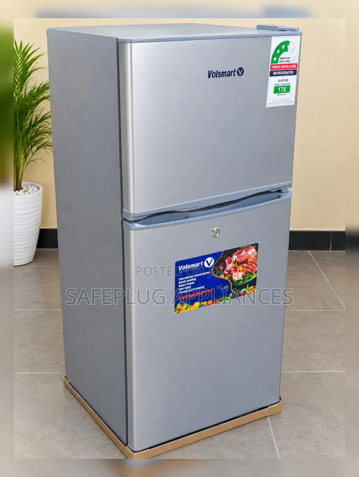 Volsmart 138L Silver Double Door Fridge With Freezer