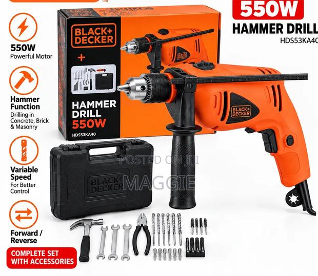 550W Hammer Drill Black+ Decking - main view