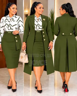 Combination of Fitting Dress With Bowtie and Long Plain Blazer