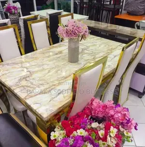 Elegant 6 Seater Marble Top Dining Set With Golden Legs