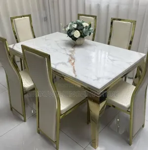 Beautiful Design 6 Seater Marble Top Dining Set With PU Leather Seats