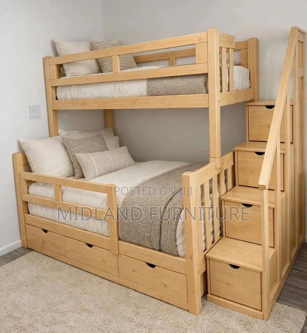 Solid Natural Woden Double Bunk Bed With Storage Available on Order - thumbnail 2