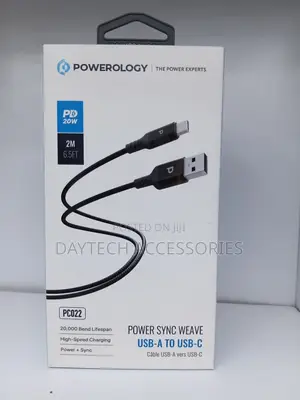 Powerology Power Sync Weave USB-A to USB-C Charging PD Cabe - 20W