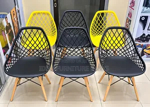 Modern Diamond Mesh Dining Chairs – Black & Yellow Wooden Leg Chairs
