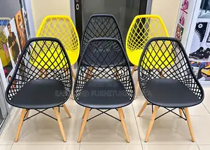 Modern Diamond Mesh Dining Chairs – Black & Yellow Wooden Leg Chairs