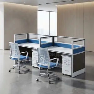 Office Workstation; Staright Two Users Blue Office Workstation Desk