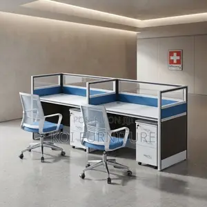 Office Workstation; Staright Two Users Blue Office Workstation Desk