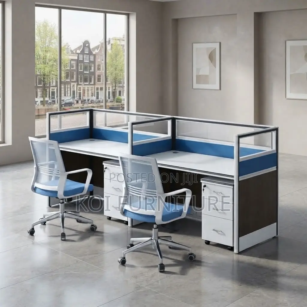Office Workstation; Staright Two Users Blue Office Workstation Desk