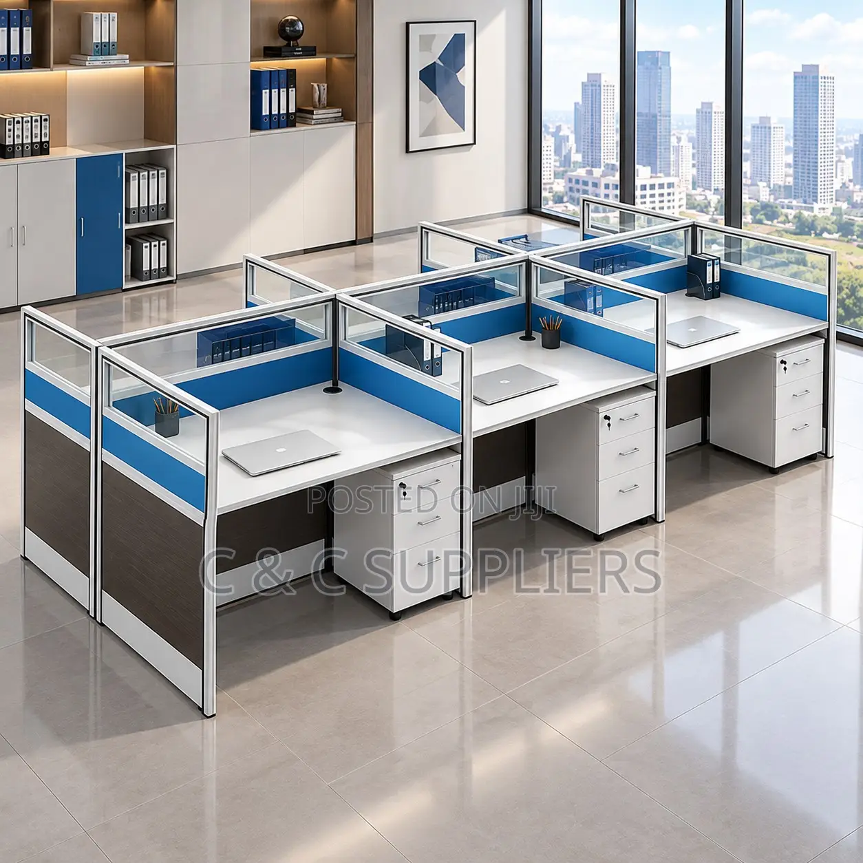 6-Way Imported Blue Workstation Desk.