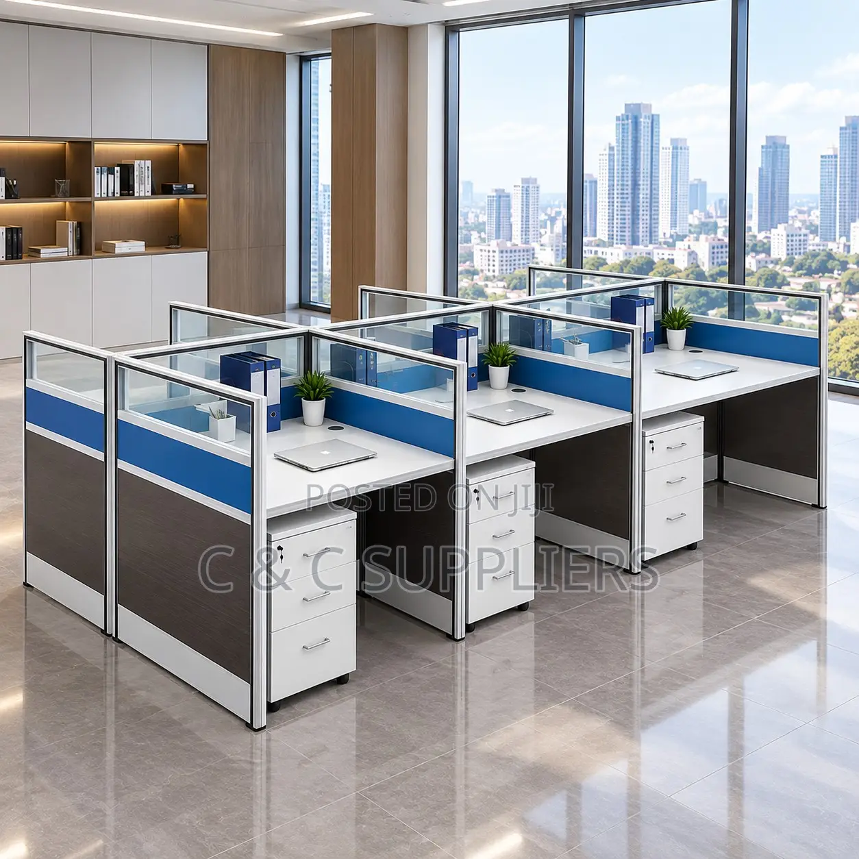 6-Way Imported Blue Workstation Desk.