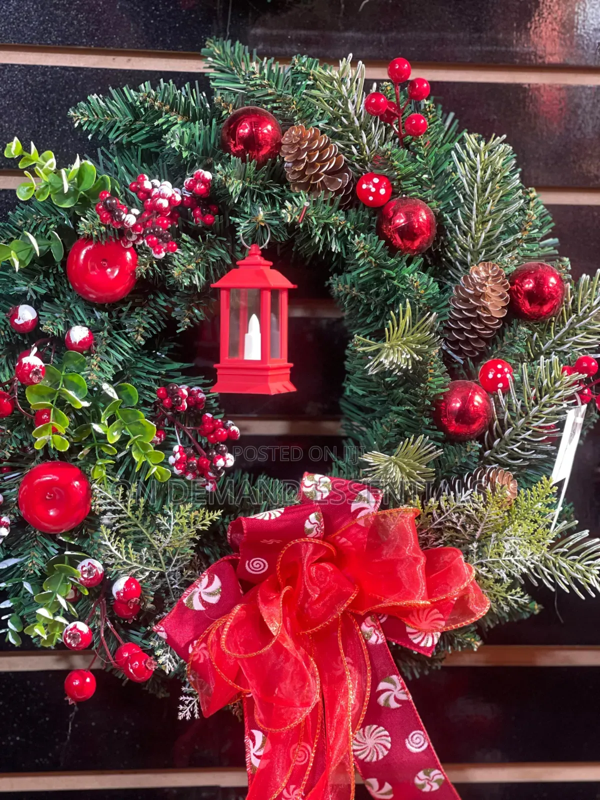 CHRISTMAS WREATH 40cm Decorated With Baubles, Pine Cones and Bow