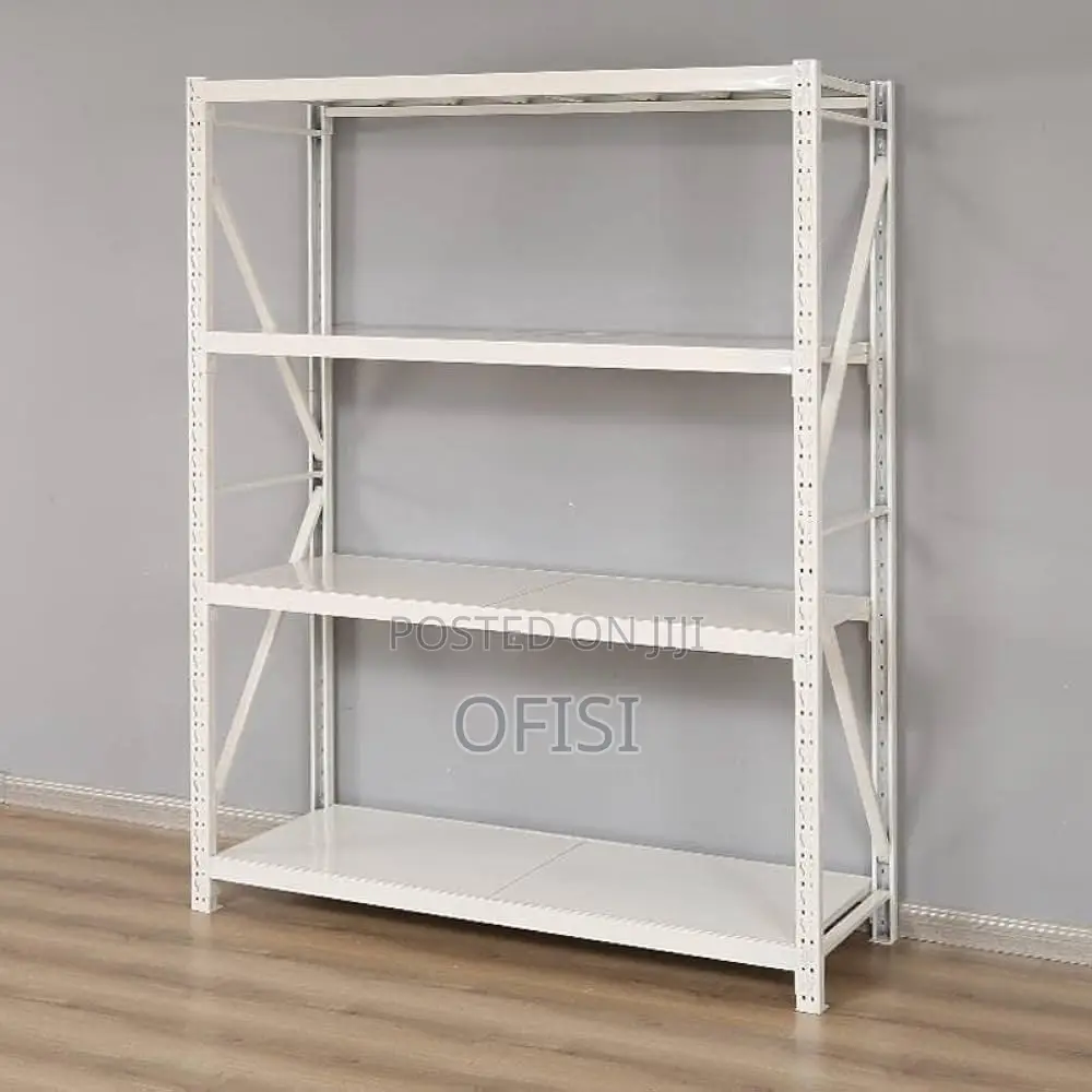 Storage Rack; 4 Tier White Metallic Shelving Unit