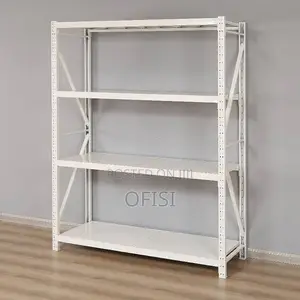 Storage Rack; 4 Tier White Metallic Shelving Unit