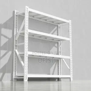 Storage Rack; 4 Tier White Metallic Shelving Unit
