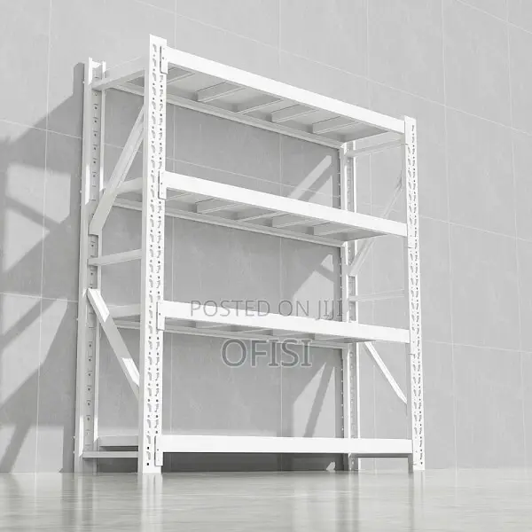 Storage Rack; 4 Tier White Metallic Shelving Unit