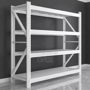 Storage Rack; 4 Tier White Metallic Shelving Unit