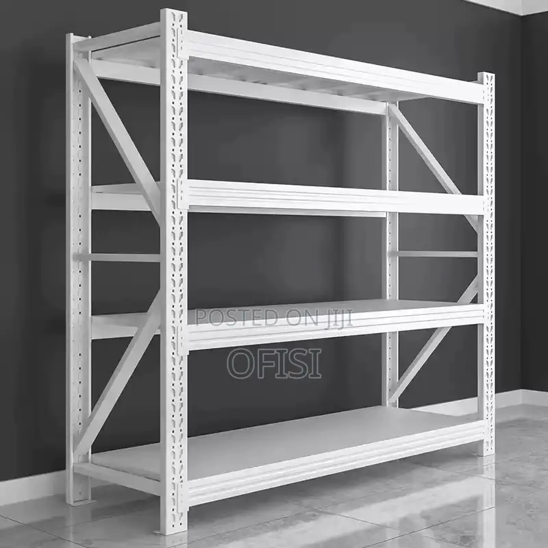 Storage Rack; 4 Tier White Metallic Shelving Unit
