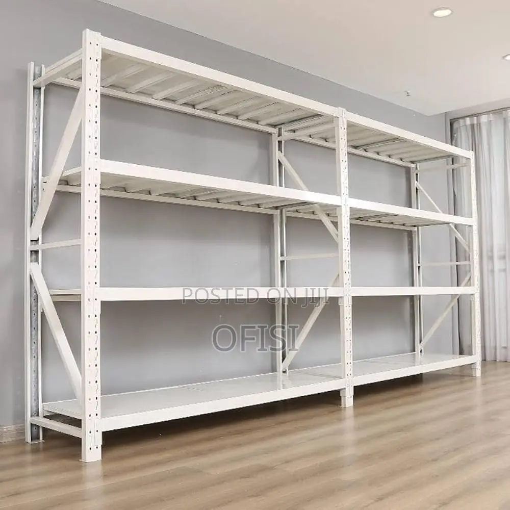 Storage Rack; 4 Tier White Metallic Shelving Unit