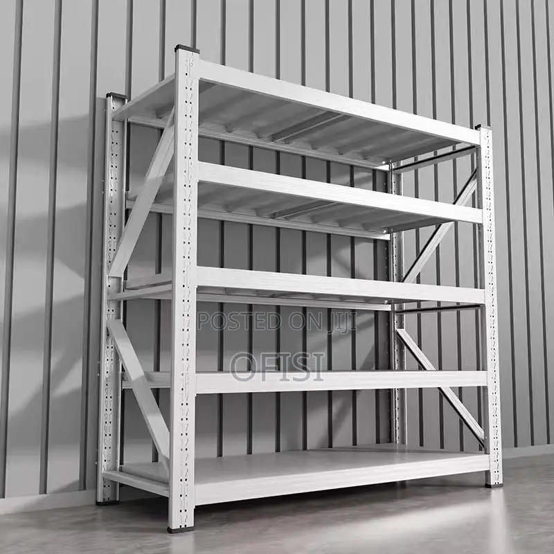 Storage Rack; 4 Tier White Metallic Shelving Unit