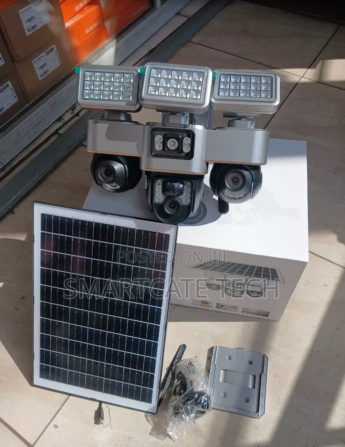 3 Rotating Lens 4G SIM Solar Powered PTZ Security Camera