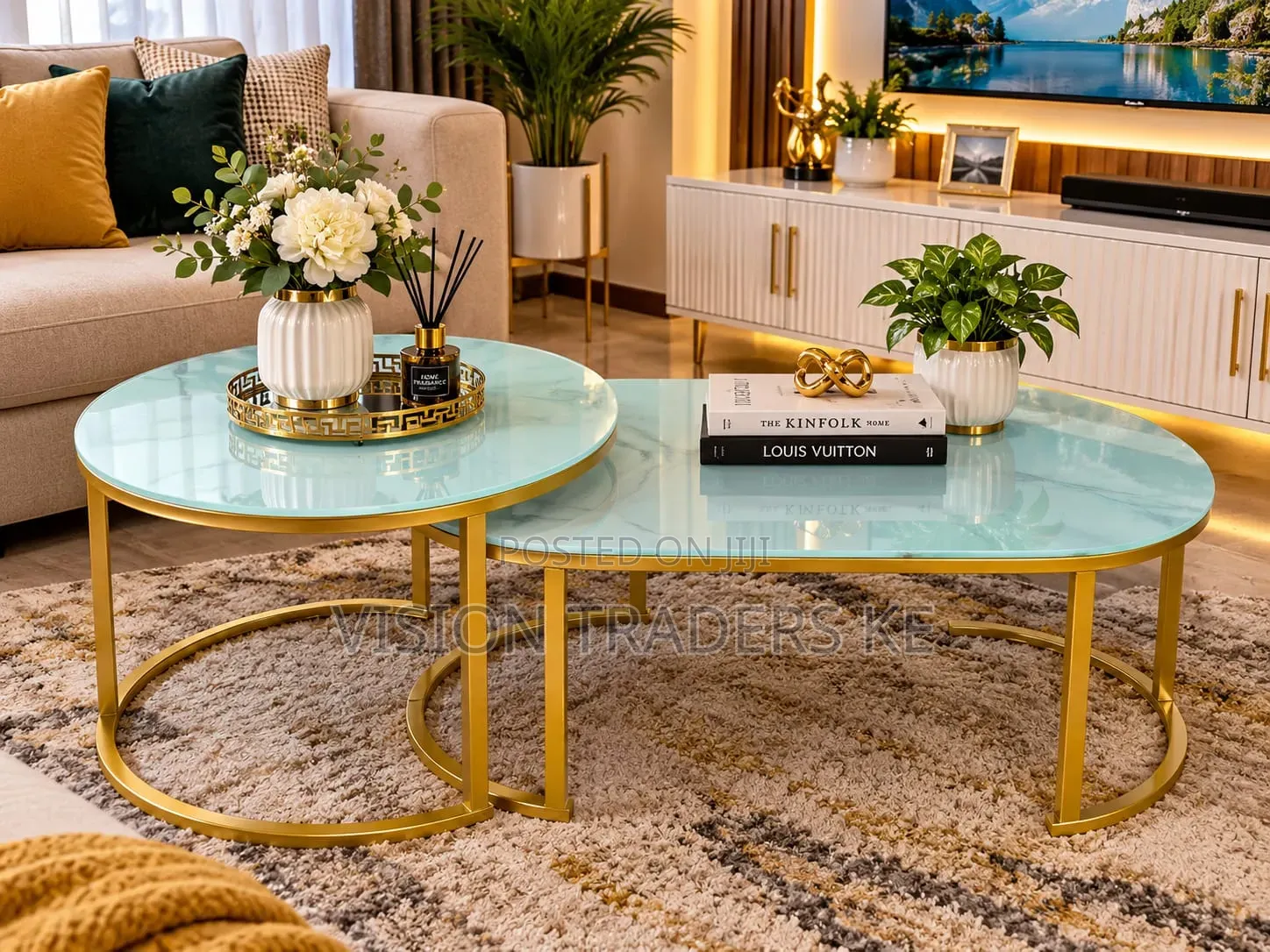 Executive 2 in 1 Marble Nesting Coffee Table (Glass Effect)