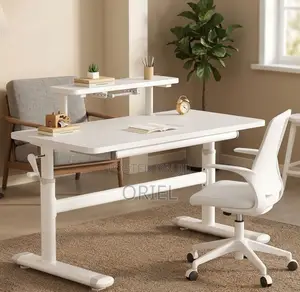 Manual Height-Adjustable White Work Desk – Modern Sit-Stand Table