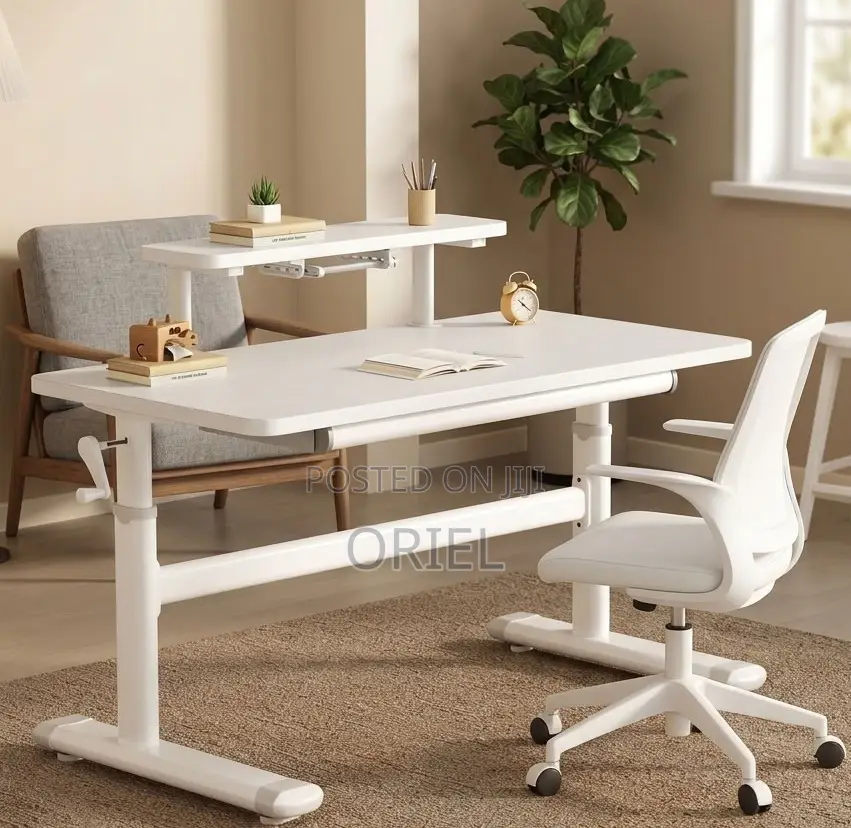 Manual Height-Adjustable White Work Desk – Modern Sit-Stand Table