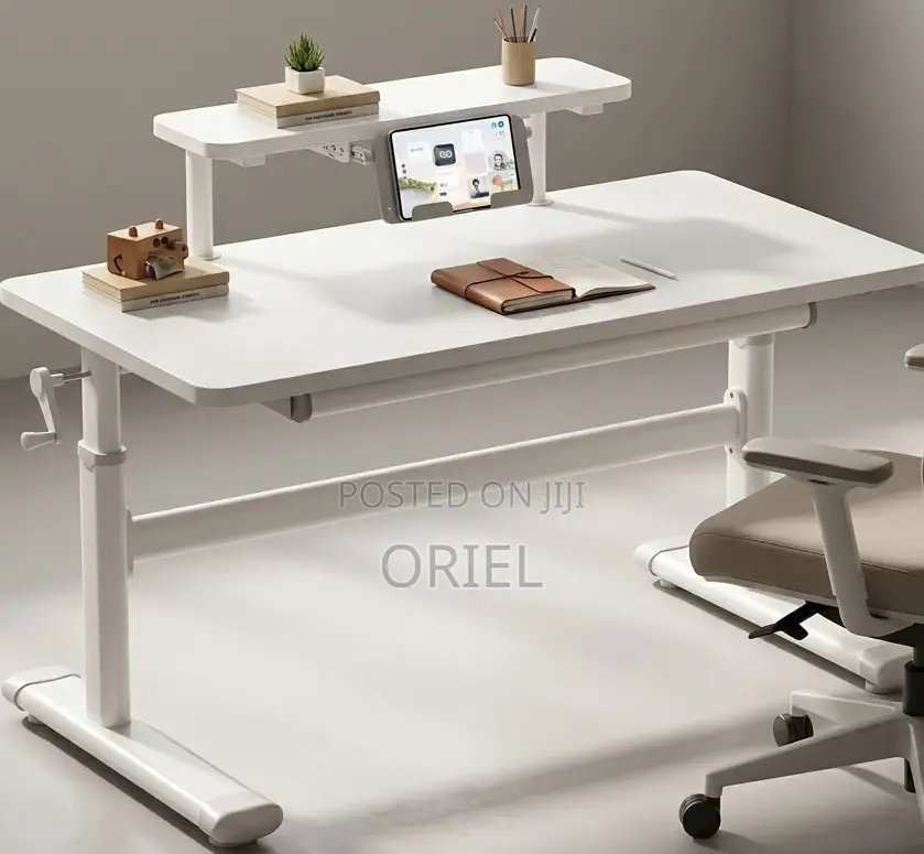 Manual Height-Adjustable White Work Desk – Modern Sit-Stand Table