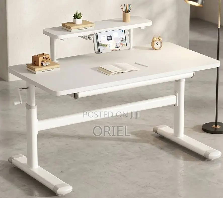 Manual Height-Adjustable White Work Desk – Modern Sit-Stand Table