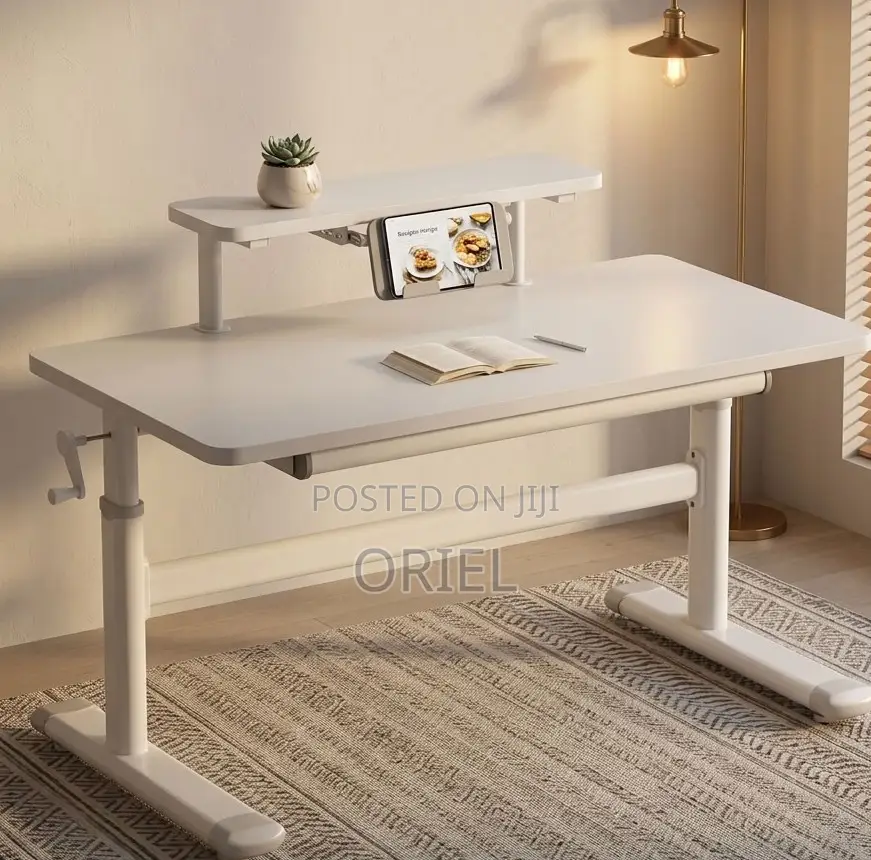 Manual Height-Adjustable White Work Desk – Modern Sit-Stand Table