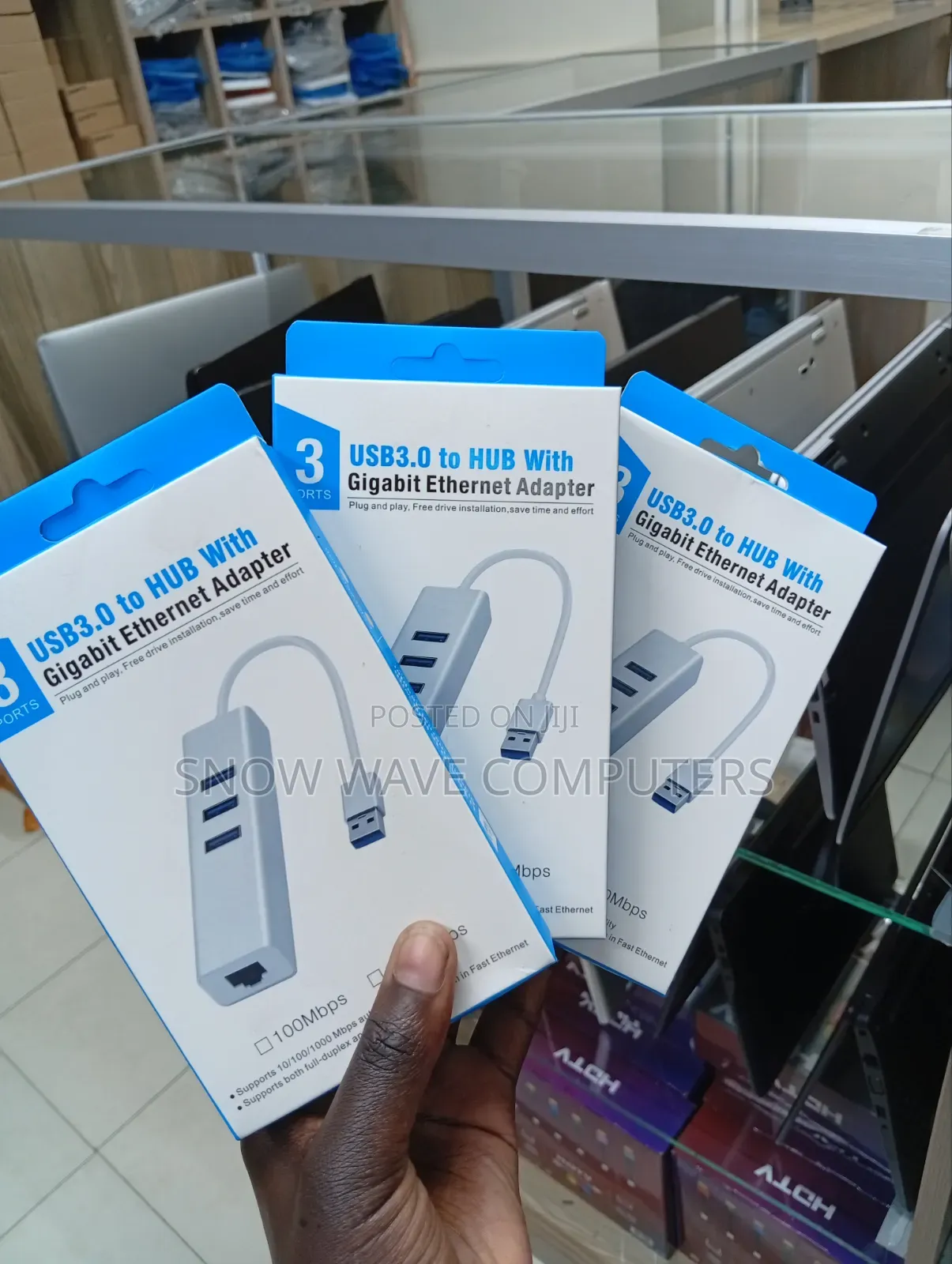 3 Ports USB 3.0 Hub to Ethernet Adapter