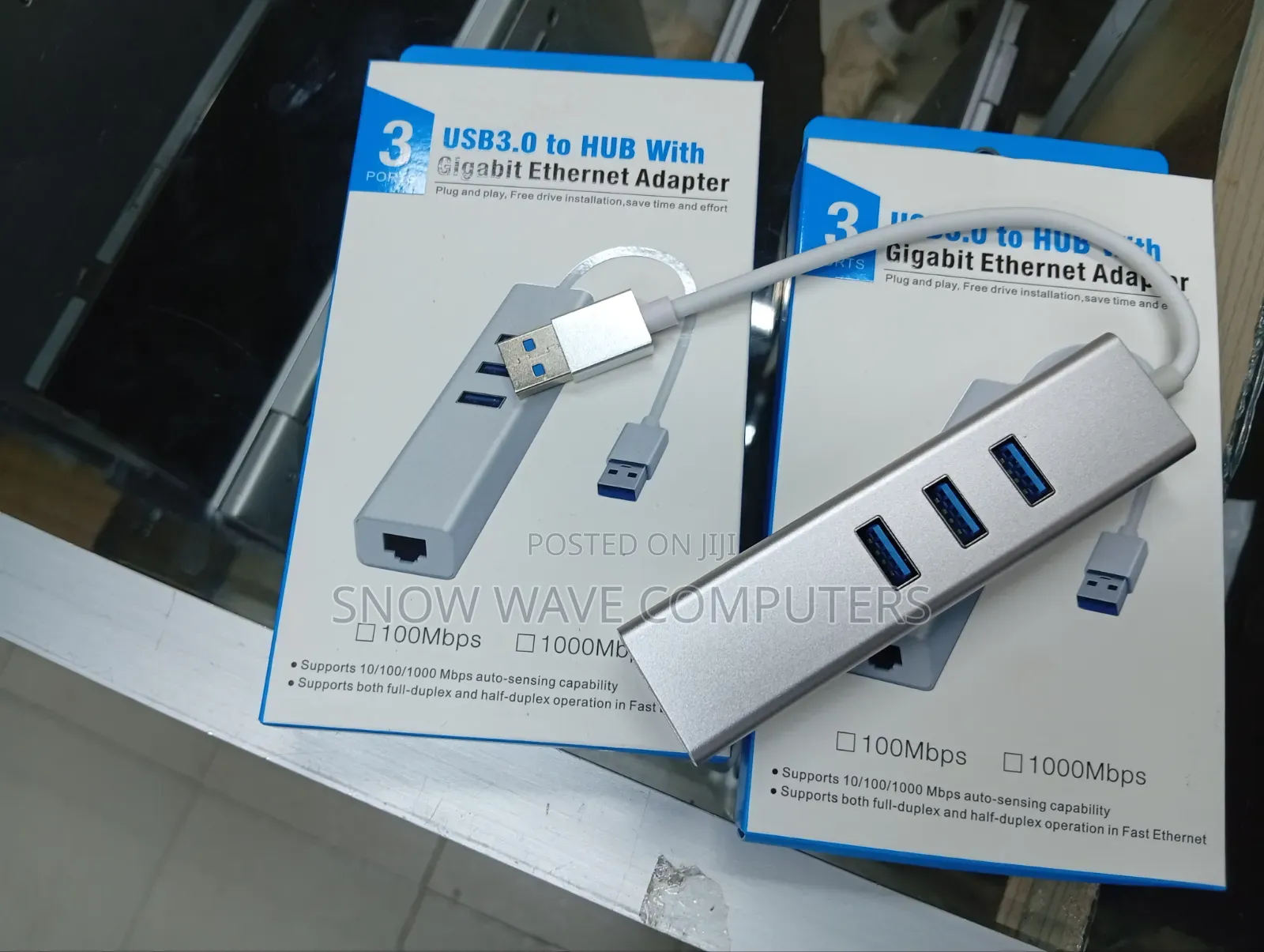 3 Ports USB 3.0 Hub to Ethernet Adapter