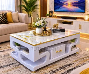 Executive Black Coffee Table With Marble Topping