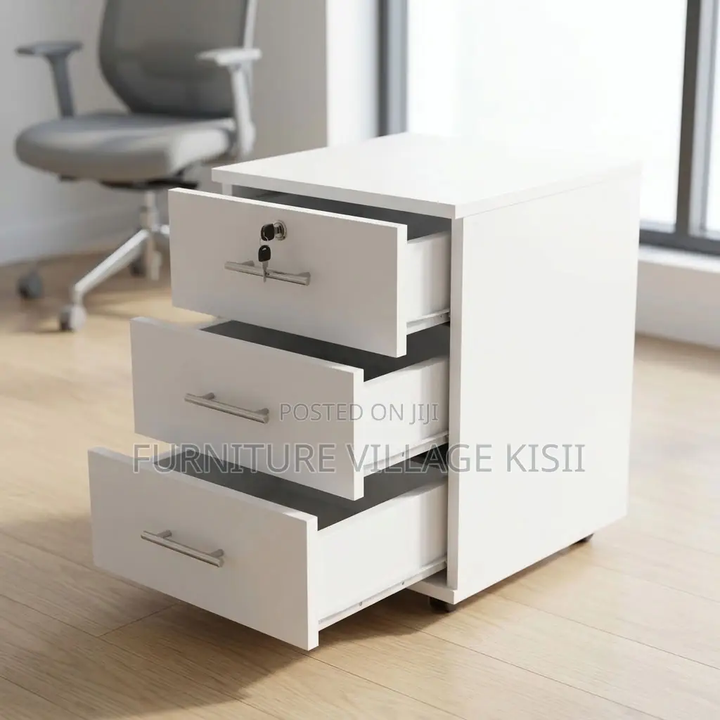 3-Dawer White Office Pedestal