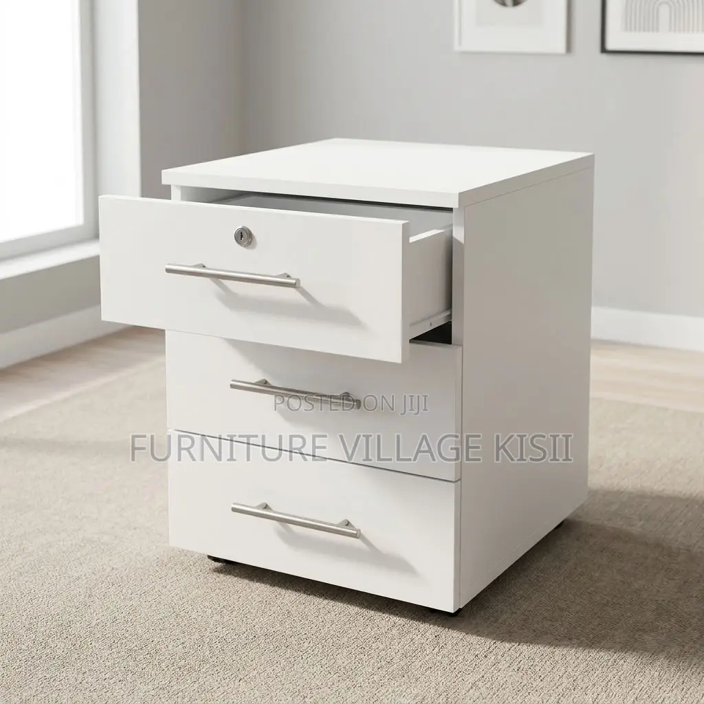 3-Dawer White Office Pedestal