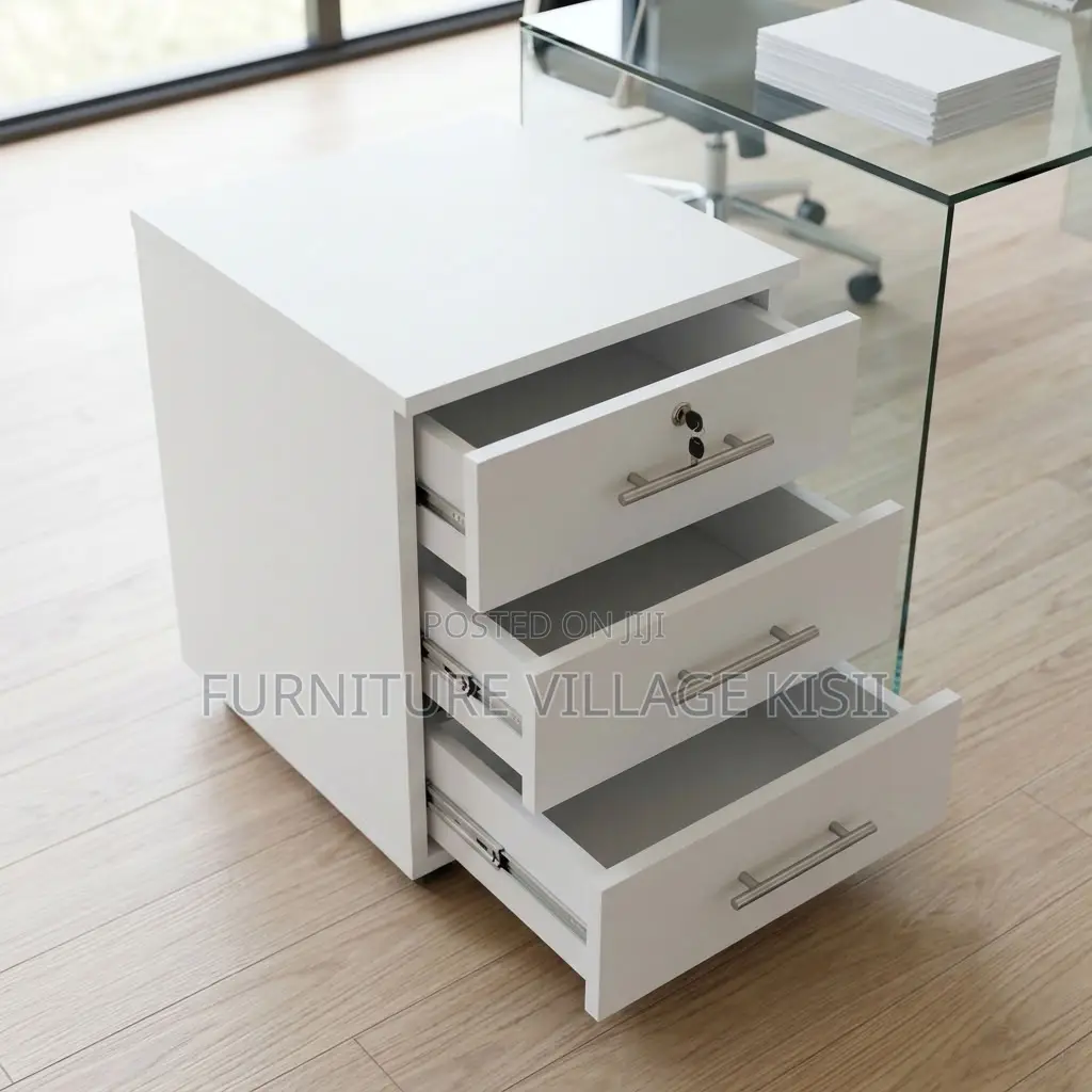3-Dawer White Office Pedestal
