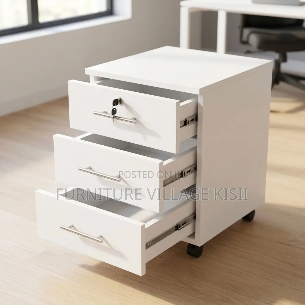 3-Dawer White Office Pedestal
