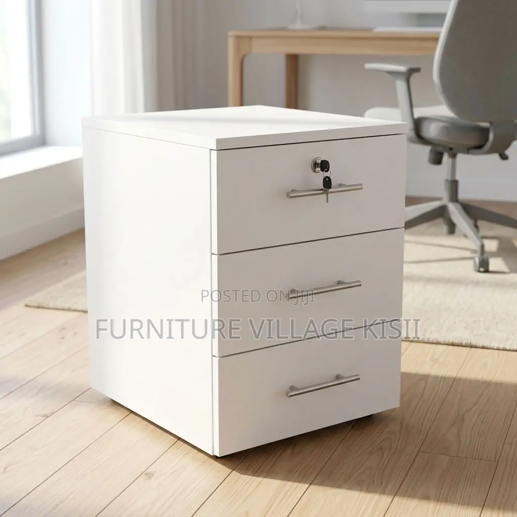 3-Dawer White Office Pedestal