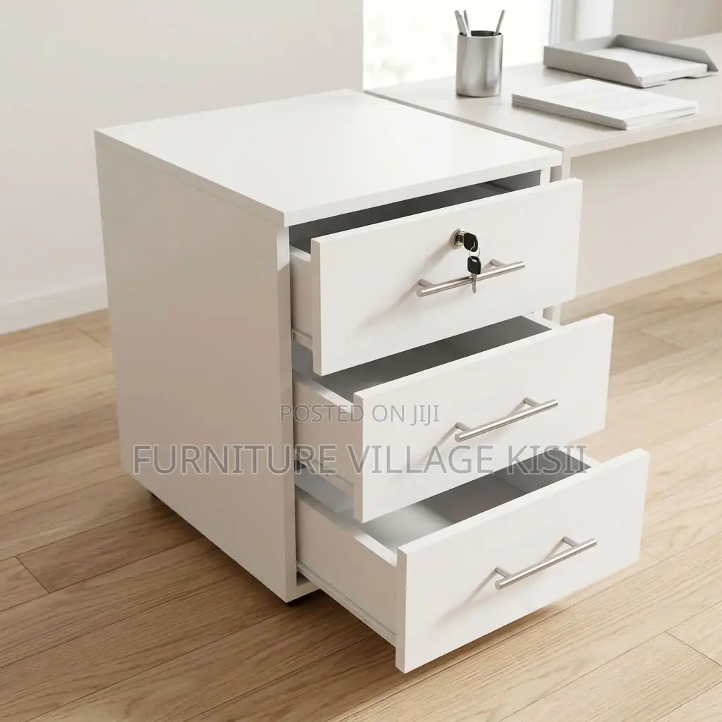 3-Dawer White Office Pedestal