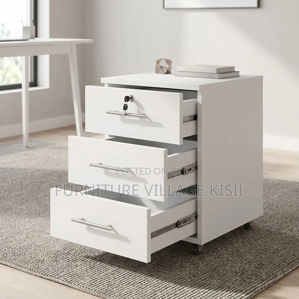 3-Dawer White Office Pedestal