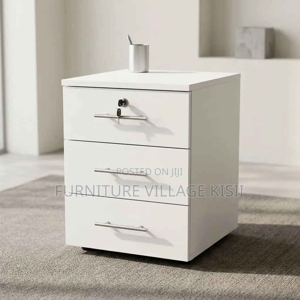 3-Dawer White Office Pedestal