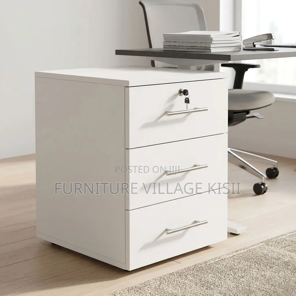 3-Dawer White Office Pedestal