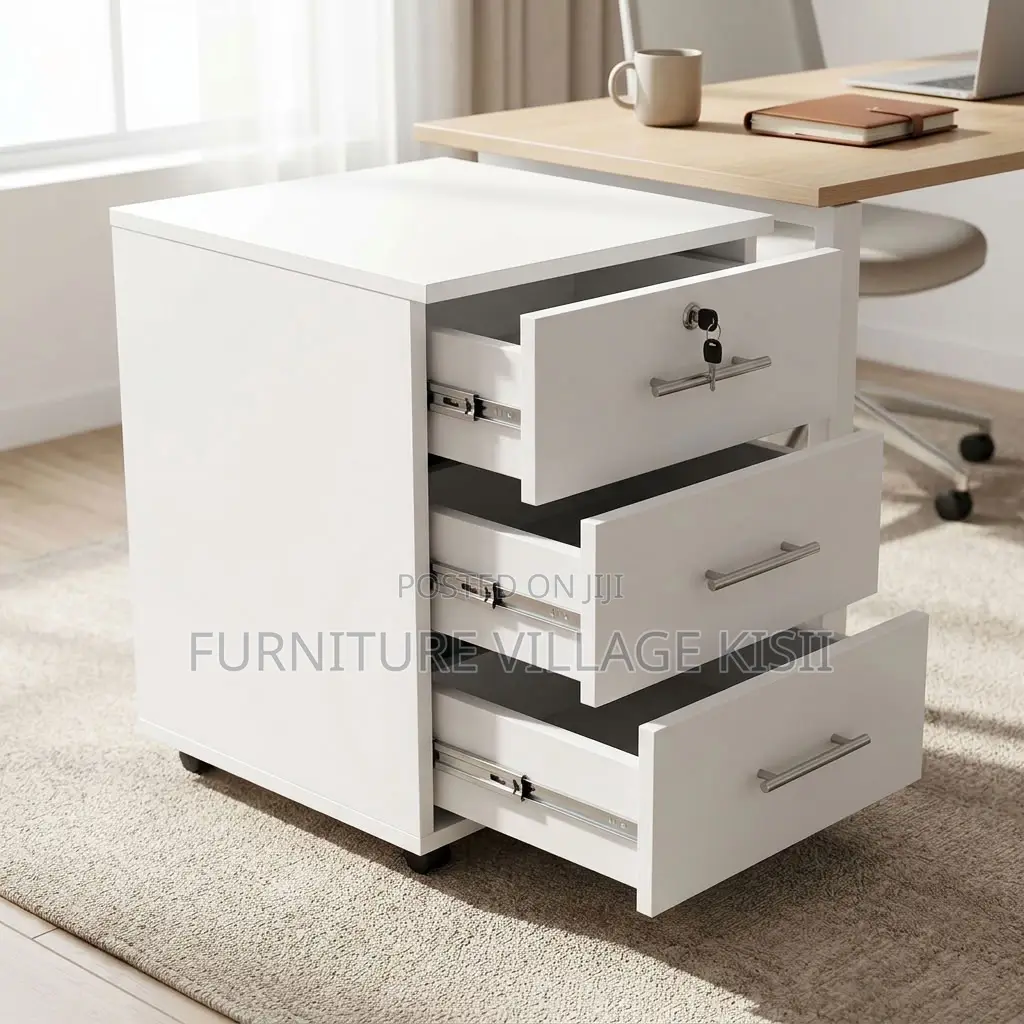 3-Dawer White Office Pedestal