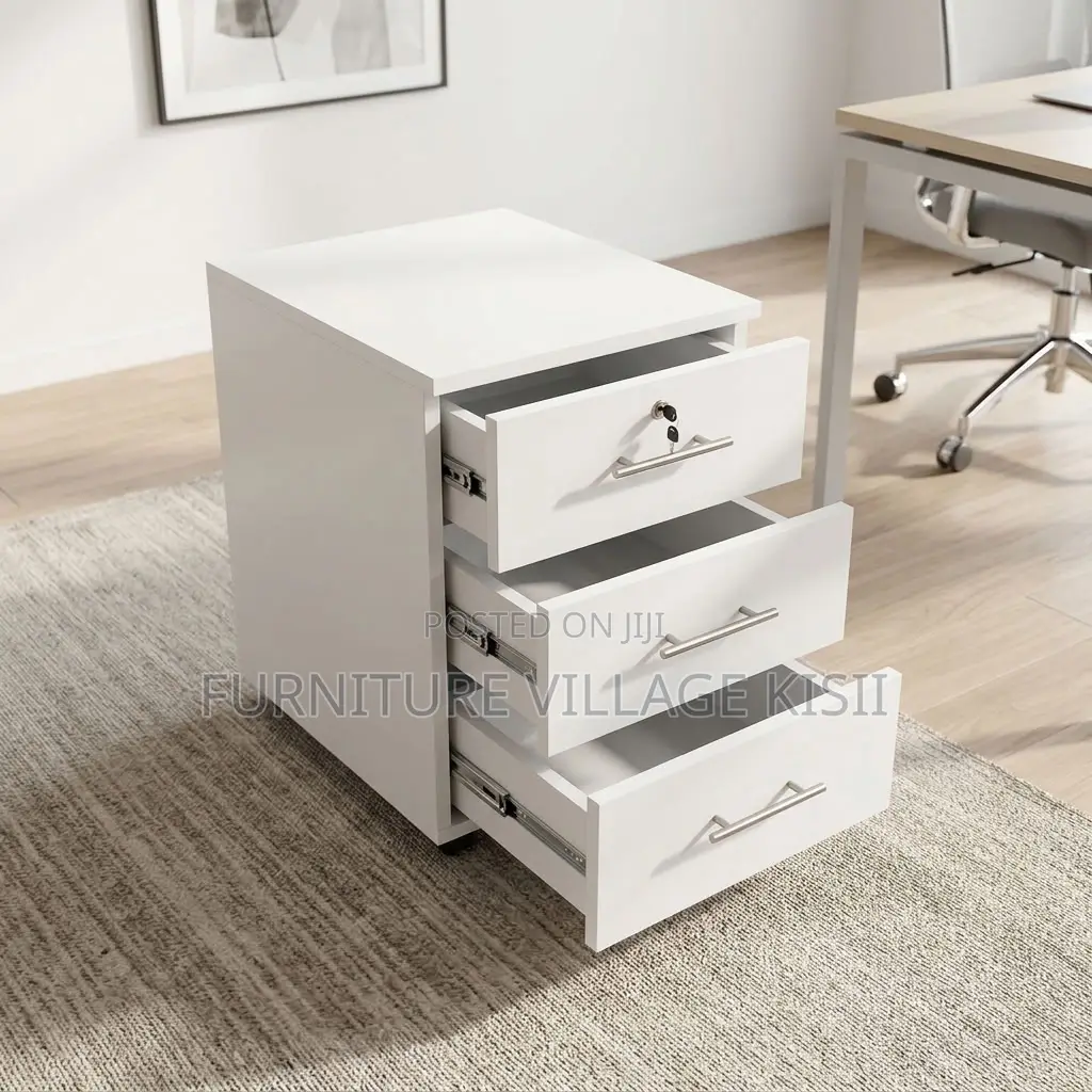 3-Dawer White Office Pedestal