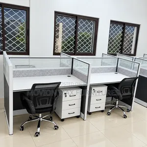 Modern 4-Person Office Workstation With Privacy Screens & Pedestals